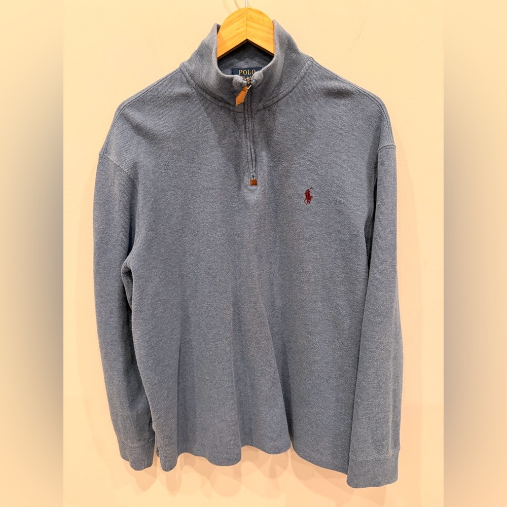 Polo Ralph Lauren Quarter Zip Pullover Sweater Mens‎ Large Blue Cotton